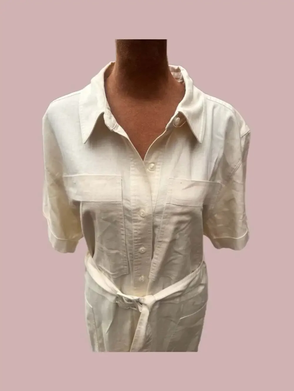 Banana Republic Linen Blend Short Sleeve Belted Utility Romper